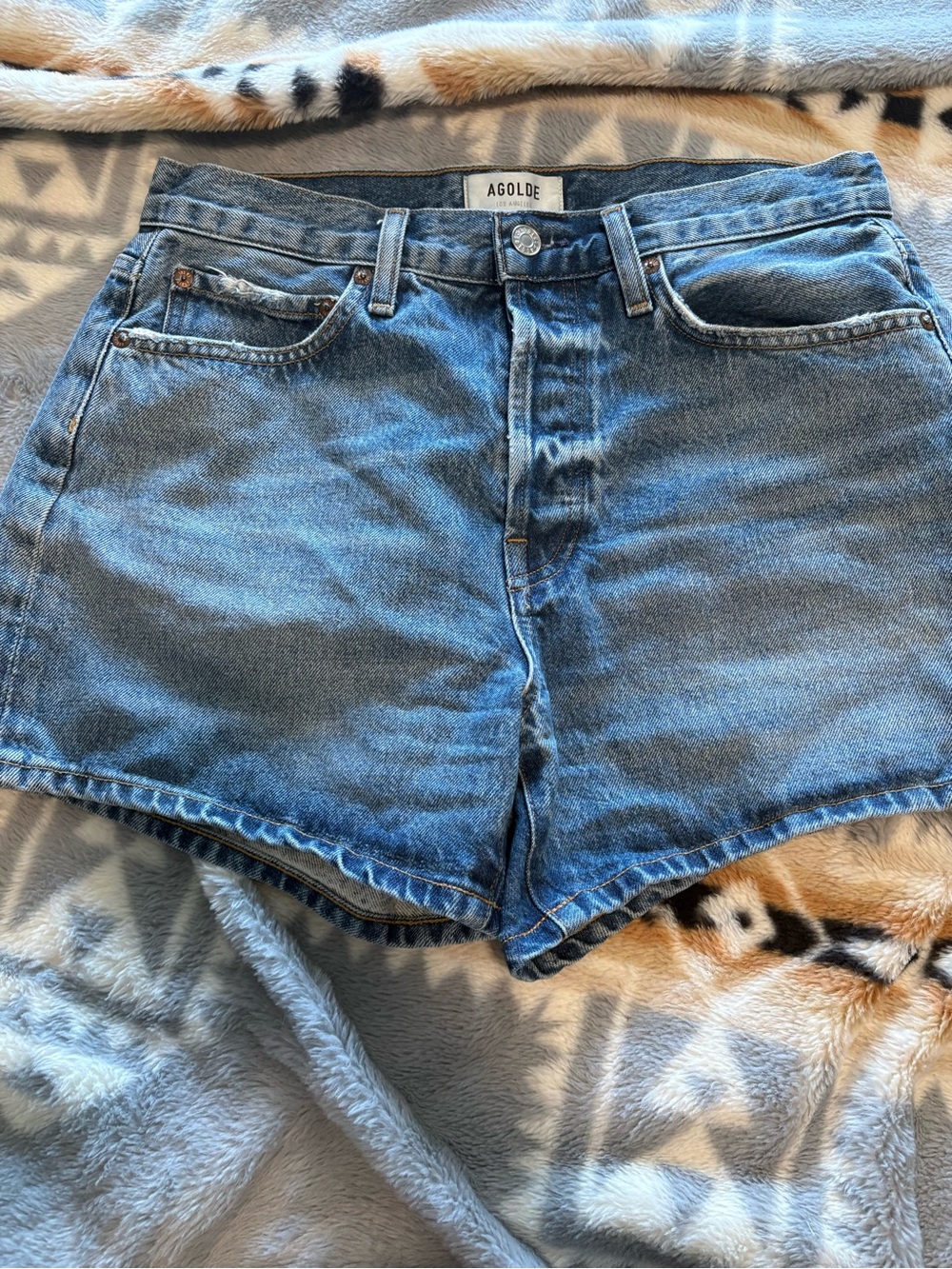 AGOLDE Blue High-Rise Denim Jean Shorts